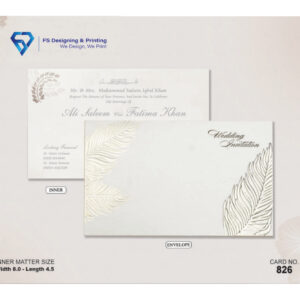 White Gold Feather Wedding Invitation