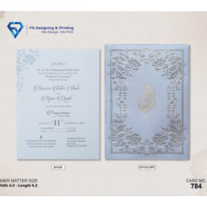 Luxury Sky Blue Embossed Floral Wedding Invitation Card