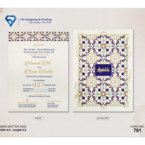 Royal Blue & Gold Pattern Wedding Invitation Card
