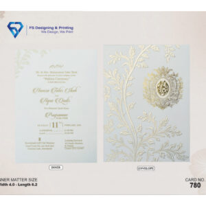 Powder Blue & Gold Embossed Floral Wedding Invitation Card
