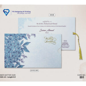 Elegant Blue Floral Wedding Invitation Card