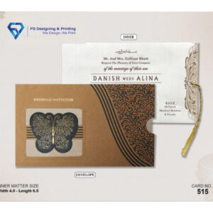 Elegant Butterfly Pattern Wedding Invitation Card with Gold Tassel