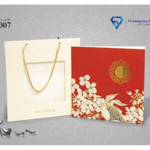 Elegant Red & Gold Floral Wedding Invitation Card with Box