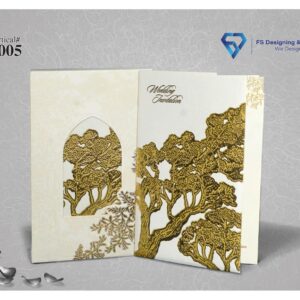 Elegant Ivory & Gold Tree Design Wedding Invitation Card