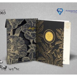 Luxury Black & Gold Floral Laser Cut Wedding Invitation Card